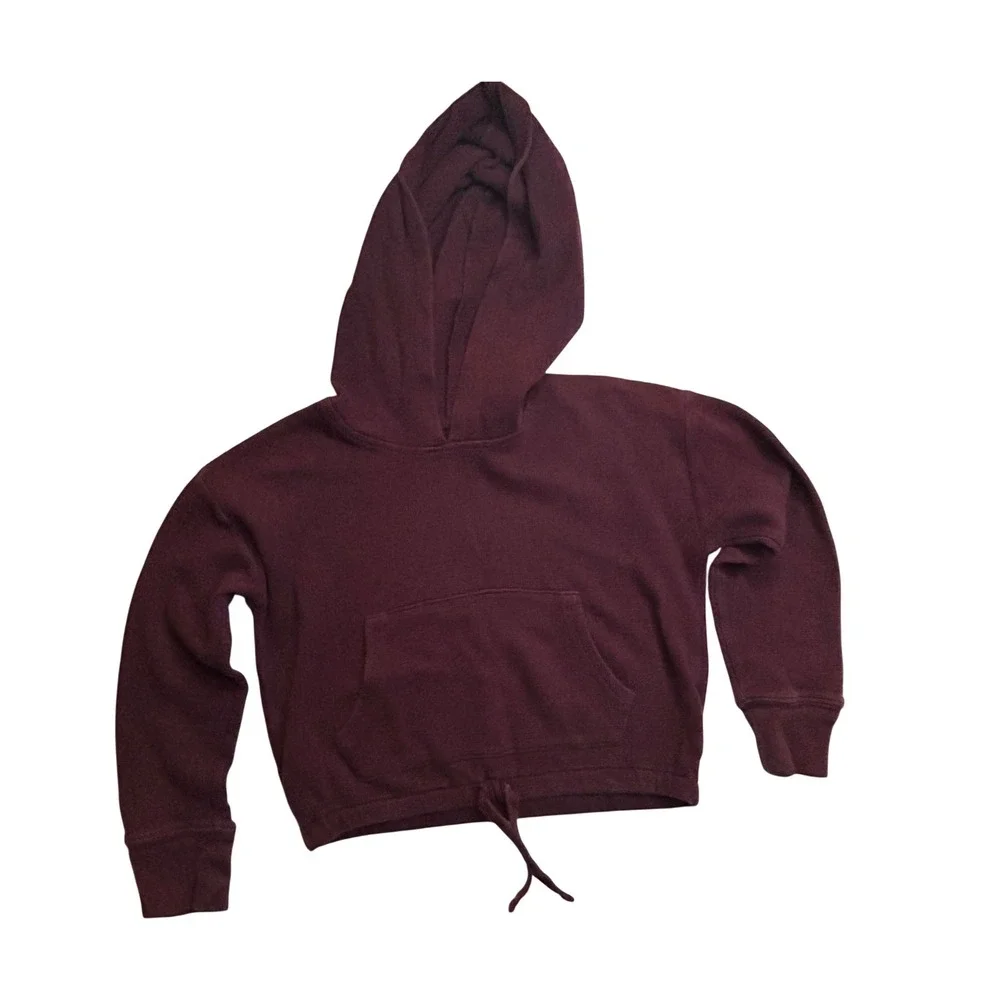 OshKosh Cropped‎ Hoodie Waffle Knit Drawstring Burgundy Size 8 - Picture 7 of 7